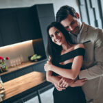 Stylish,Couple,Standing,On,Modern,Kitchen,Together.,Handsome,Bearded,Man